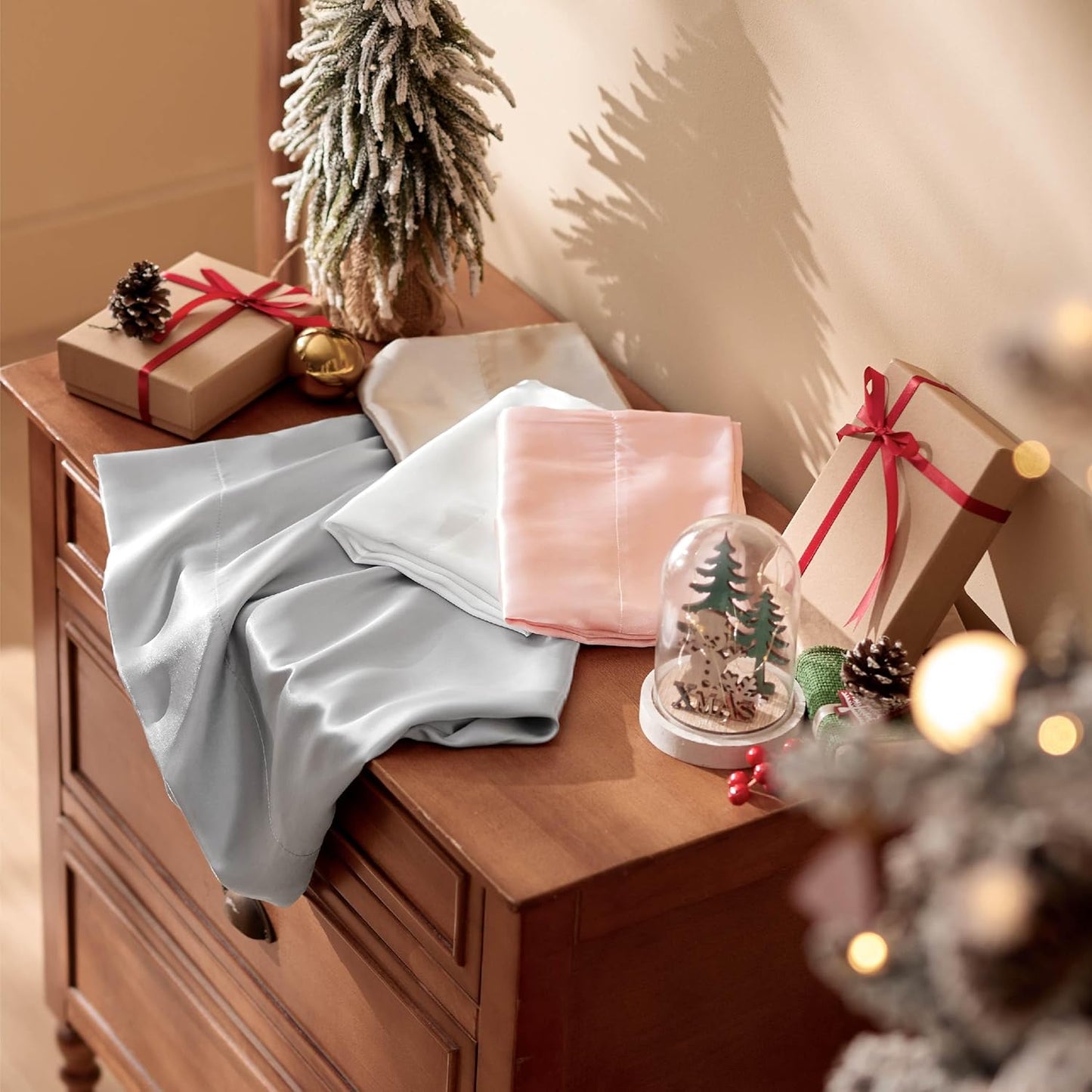 Bedsure Satin Sheets Set - Luxurious Silver Grey Queen Size with Matching Pillowcases