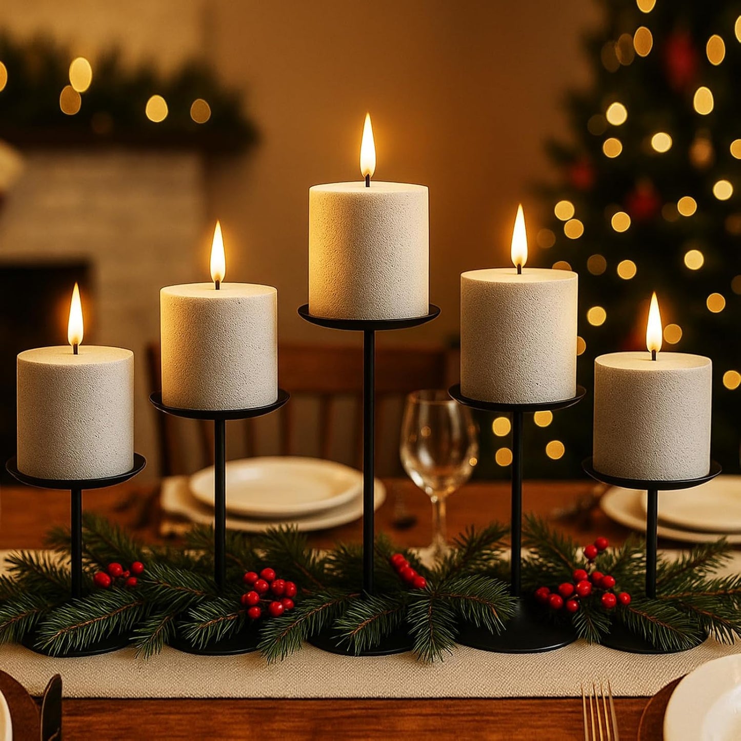 Smtyle Candle Holders - Matte Black Pillar Candle Holders for Elegant Indoor Christmas Decor