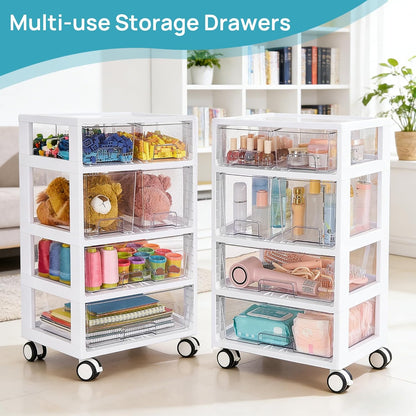Vtopmart Plastic Drawer Organizer - 4-Tier Storage with 6 Drawers & Wheels | Clear for Office & Crafts