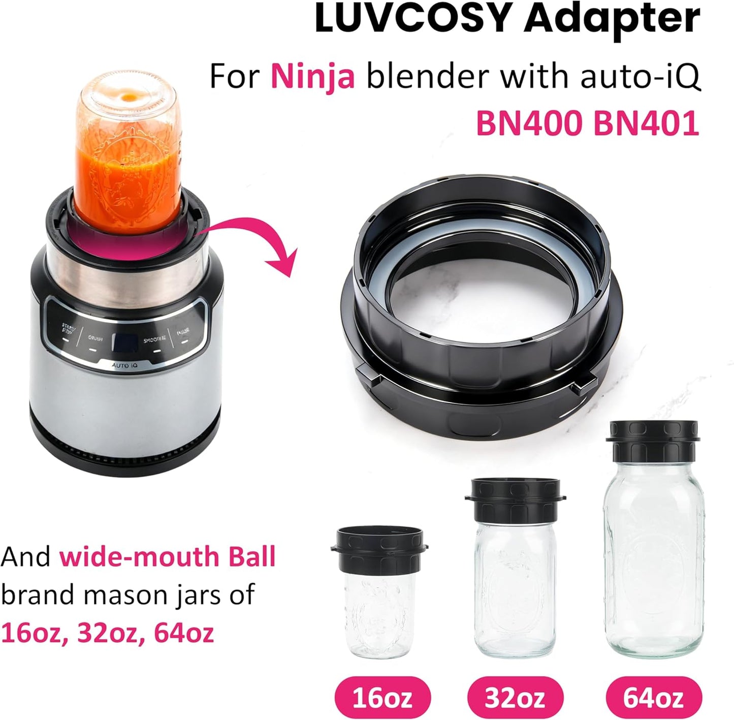 Ninja Nutri Pro BN401 Blender Adapter | Blend Directly in Glass Jar - Dishwasher Safe Attachment