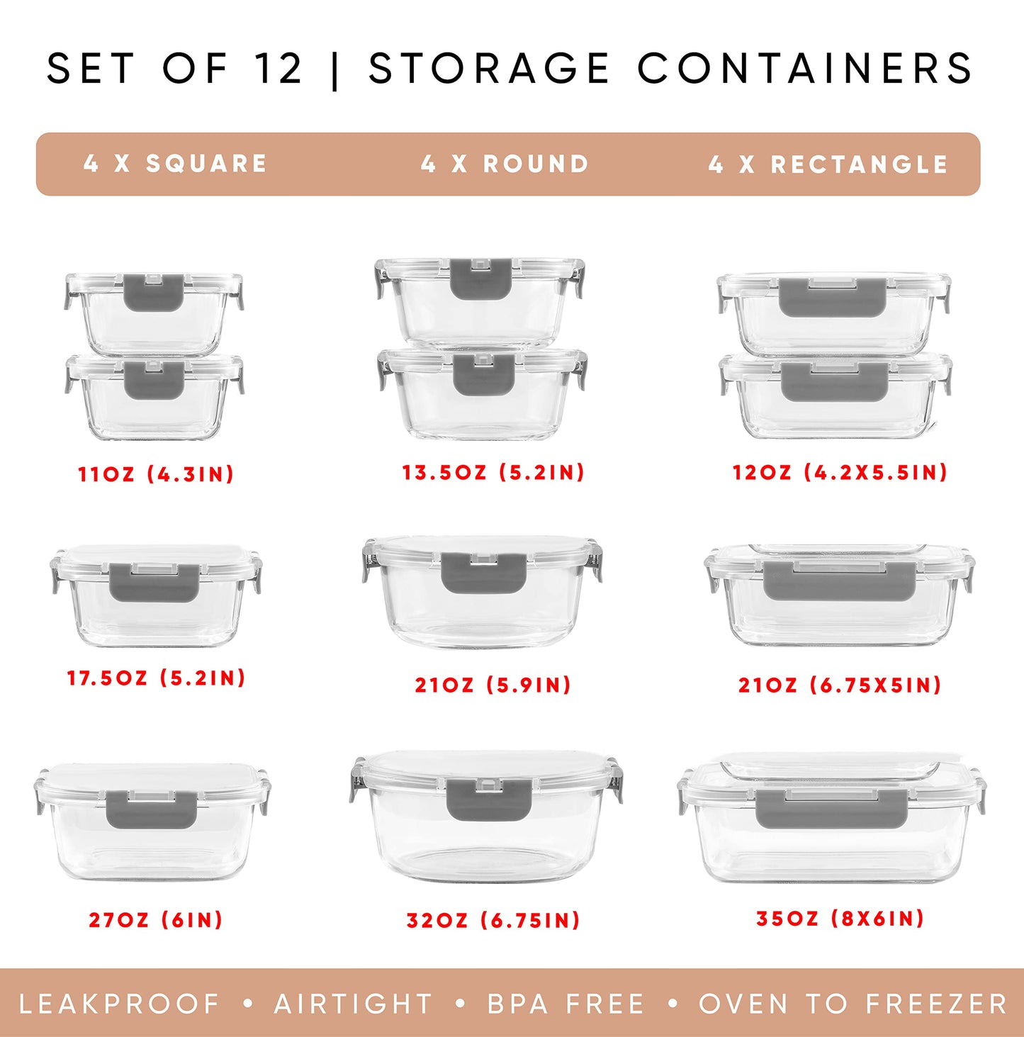 JoyJolt JoyFul 24pc Borosilicate Glass Storage Containers with Lids. 12 Airtight, Freezer Safe Food Storage Containers, Pantry Kitchen Storage Containers, Glass Meal Prep Container for Lunch