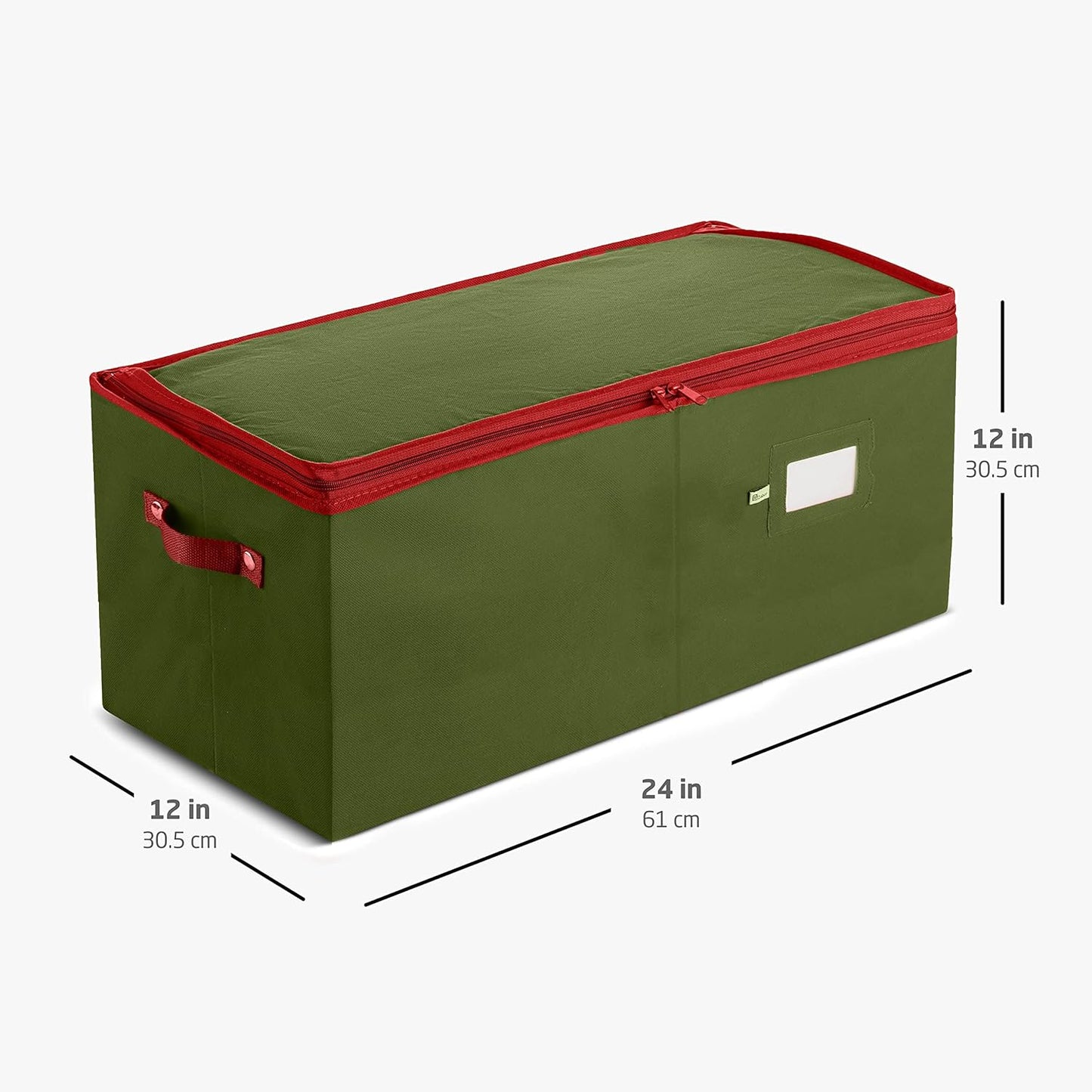 ZOBER Large Christmas Ornament Storage Box - Organize 54 4" Ornaments with Dividers - Durable Green Container