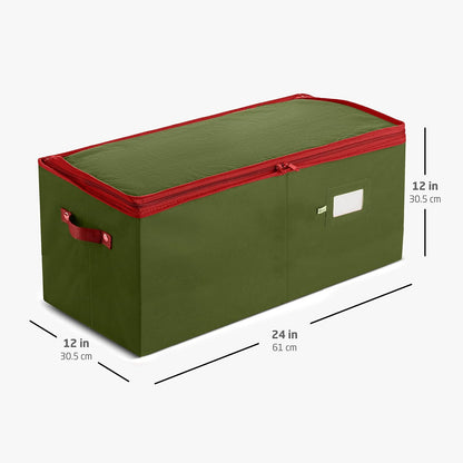 ZOBER Large Christmas Ornament Storage Box - Organize 54 4" Ornaments with Dividers - Durable Green Container