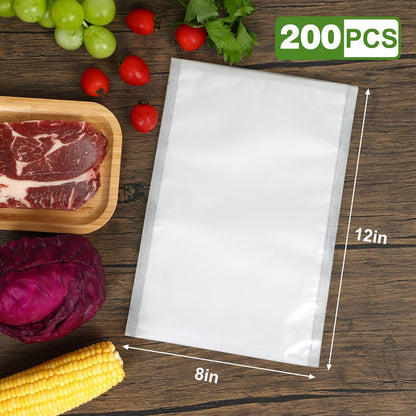 Moretoes Vacuum Sealer Bags - 200pcs BPA-Free Food Saver Bags, Quart Size 8" x 12" for Meal Prep & Storage