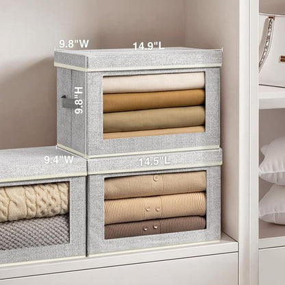 Homsorout Stackable Storage Bins - Medium Foldable Closet Organizer with Lids, 5-Pack, Blended Color