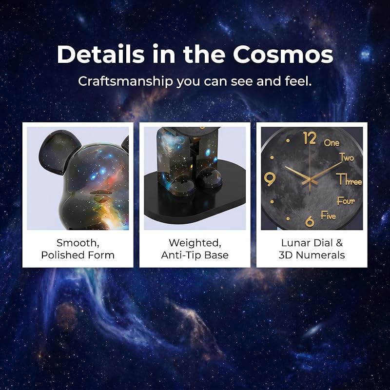 Large Galaxy-Themed Bear Figurine Clock – Desktop Timepiece, Quiet Battery-Powered