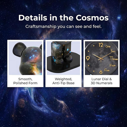 Large Galaxy-Themed Bear Figurine Clock – Desktop Timepiece, Quiet Battery-Powered