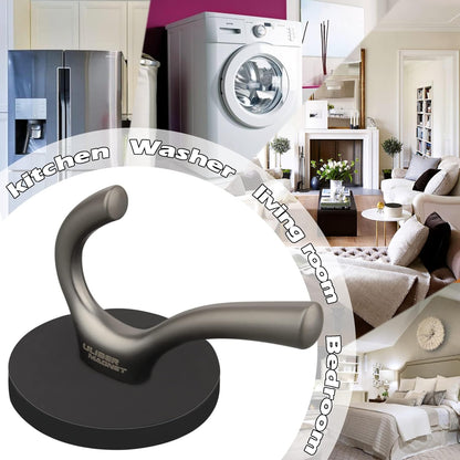 ULIBERMAGNET Strong Magnetic Double Hooks - Heavy Duty Coat Hangers | 2 Pack Brushed Nickel Finish