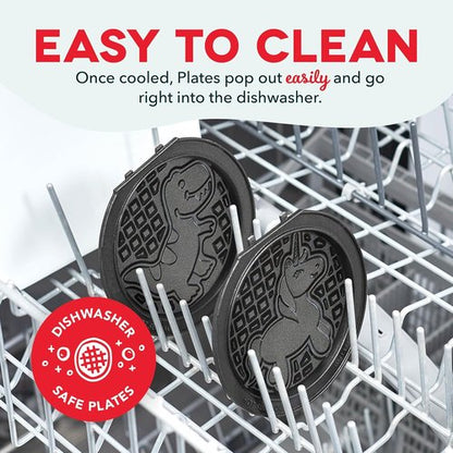 Dash MultiMaker® Mini System Removable Plate Set - Nonstick Fun-Shaped Waffle Plates - 4-Inch Unicorn & Dinosaur (Two-Pack)