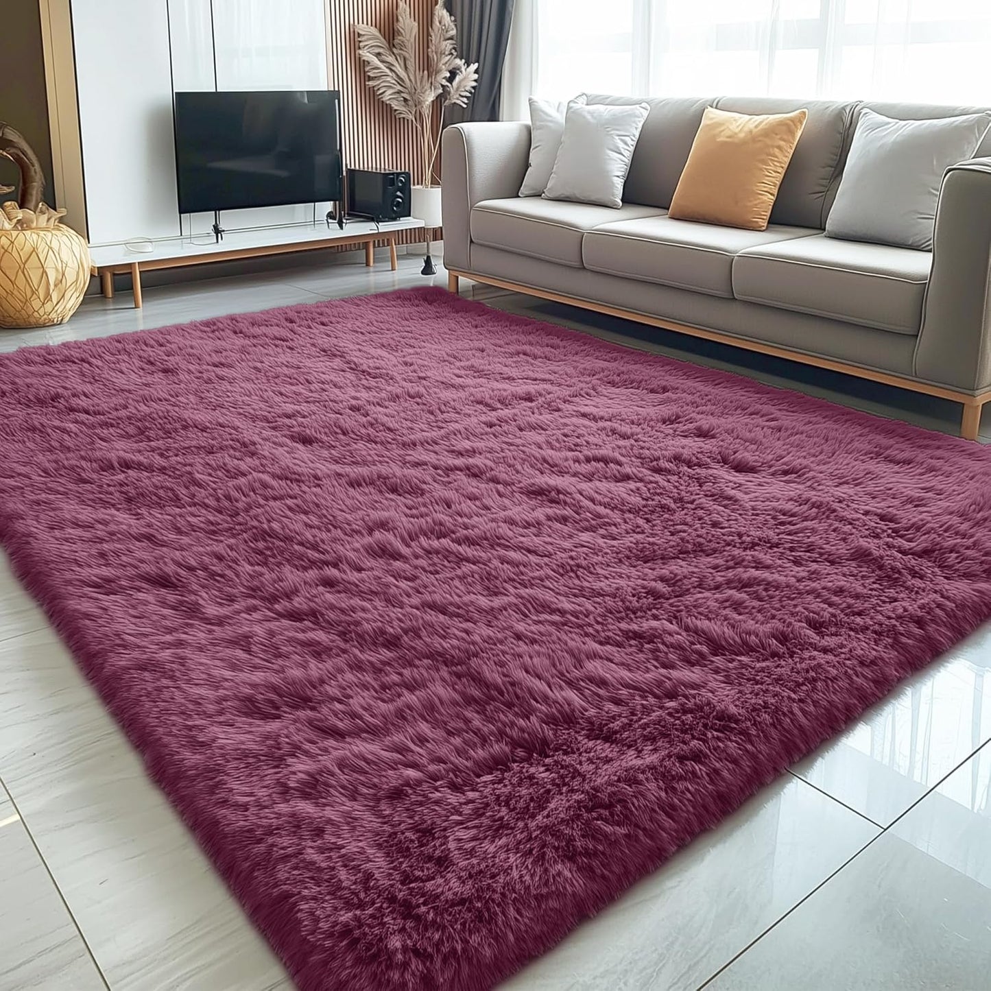 OLANLY Large 5x7 Machine Washable Area Rug - Soft Fluffy Shaggy Carpet for Living Room & Bedroom | Burgundy