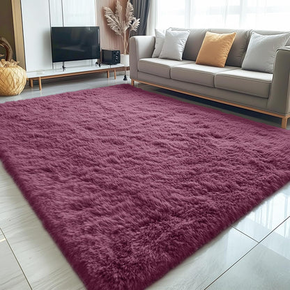 OLANLY Large 5x7 Machine Washable Area Rug - Soft Fluffy Shaggy Carpet for Living Room & Bedroom | Burgundy