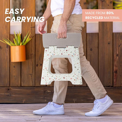 Vigar Foldable Step Stool - Lightweight Non-Slip Design for Adults | 12.5-Inch, Grey Terrazo Pattern