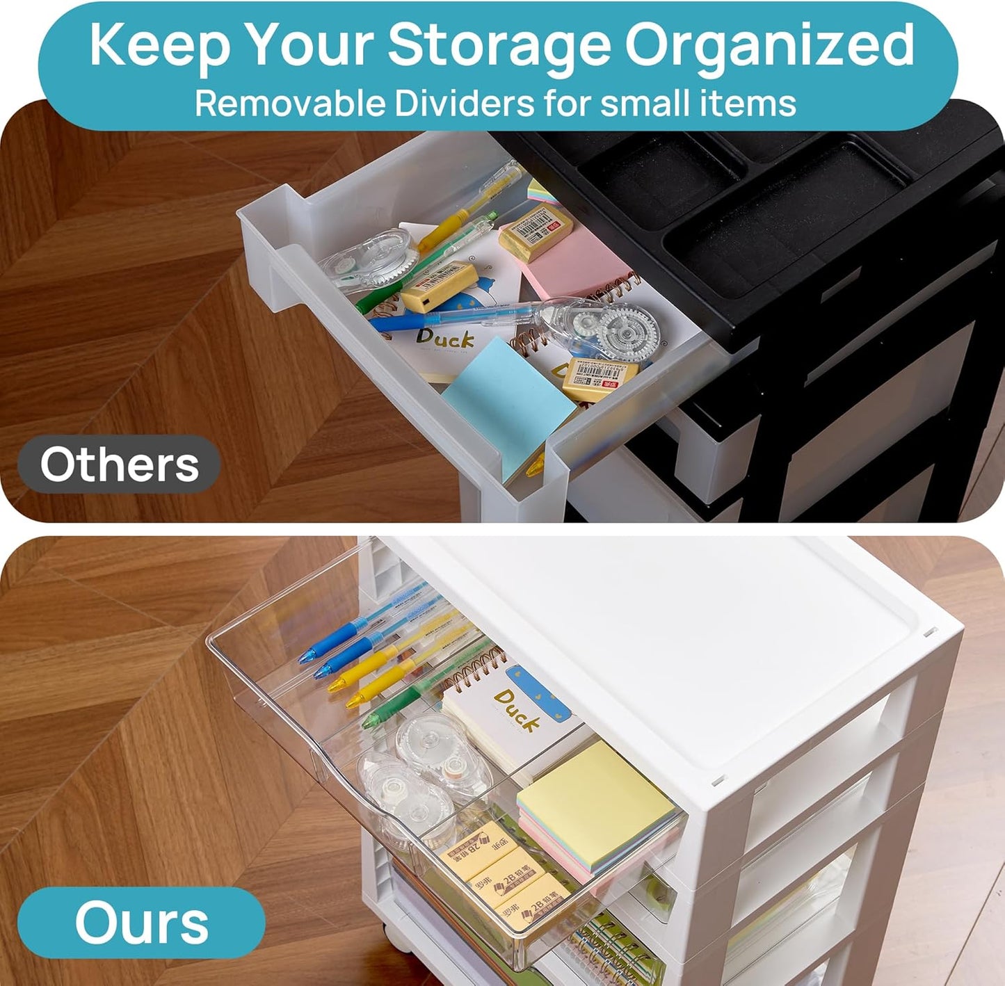 Vtopmart 4-Tier Rolling Drawer Cart - Versatile Storage Organizer for Home, Office, Crafts & Toys