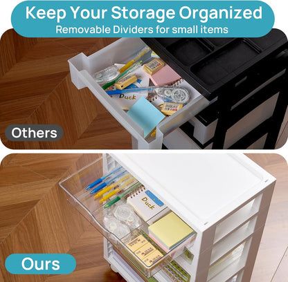 Vtopmart 4-Tier Rolling Drawer Cart - Versatile Storage Organizer for Home, Office, Crafts & Toys