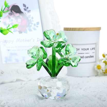 QFkris Crystal Flower Dreams Four-Leaf Clover Figurine - Perfect St. Patrick's Day Gift | 3.7" Crystal Ornament for Mother's Day, Thanksgiving, Valentine's Day