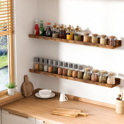 upsimples Floating Shelves for Wall, Wall Shelves for Decor Storage Set of 6, Wall Mounted Wood Shelf for Bedroom, Living Room, Bathroom, Kitchen, Picture Ledge Shelf, Brown