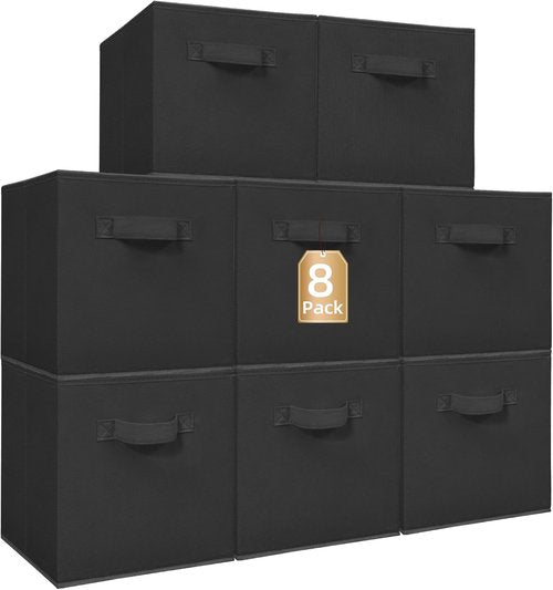 **Storage Maniac 11-Inch Collapsible Storage Cubes - Durable Fabric Bins for Organization | 8-Pack Black**