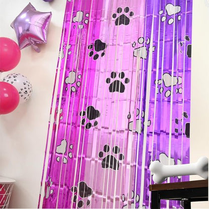 Bupelo Pink Paw Birthday Decorations - 2 Pack Tinsel Foil Fringe Curtains | 3.3 x 6.6ft Dog Party Backdrop