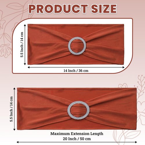 MDS Spandex Chair Sashes - Universal Elastic Stretch Bands with Buckle Slider Bow | 250 Pack in Terracotta