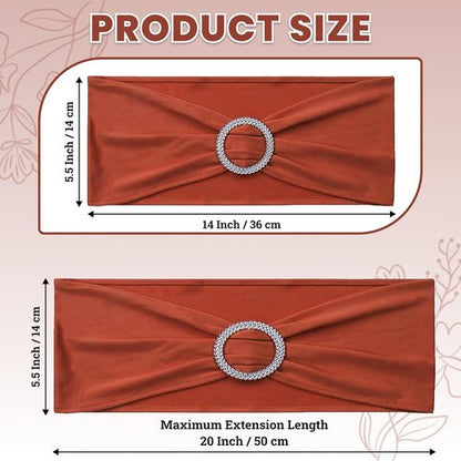 MDS Spandex Chair Sashes - Universal Elastic Stretch Bands with Buckle Slider Bow | 250 Pack in Terracotta