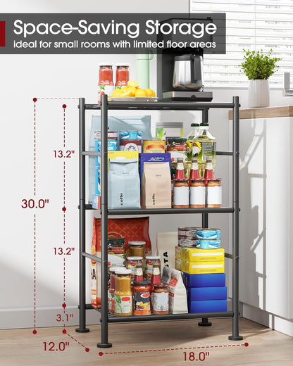 Sakugi Storage Shelves - Sturdy 3-Tier Metal Organizer with Adjustable Feet | Space-Saving for Pantry, Laundry & Kitchen (18" x 12" x 30", Black)