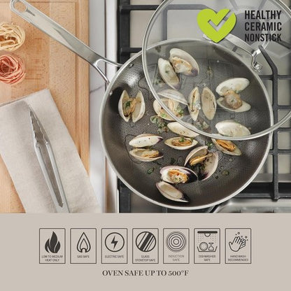 Martha Stewart Nonstick 12-Inch TriPly Stainless Steel Fry Pan with Lid - Stay Cool Handle & Dishwasher Safe