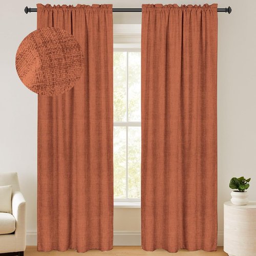 Blackout Shield 100% Blackout Curtains - Thermal Insulated Rod Pocket Drapes, 50W x 108L, Orange