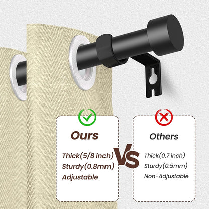 Skiennix Black Curtain Rods - Heavy Duty Metal Drapery Rods 28 to 48 Inch | Modern Design with Brackets