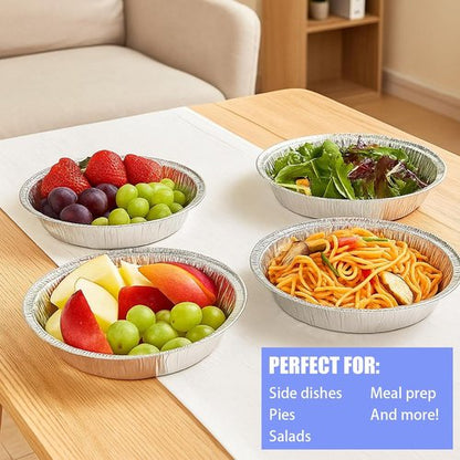 60 Pcs Round Foil Pans | Aluminum Baking & Roasting Containers - Freezer & Oven Safe