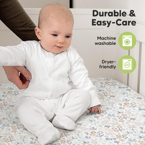 KeaBabies 2-Pack Organic Crib Sheets for Boys, Girls - 52x28 Fitted Crib Mattress Sheet Neutral, Breathable Jersey Cotton Cover for Baby Bed, Toddler Mattress, Soft & Cute Prints (Prairie)
