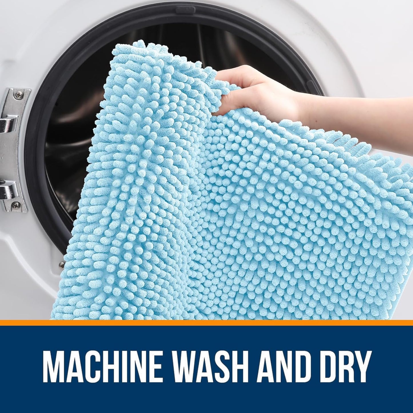OLANLY Small Bathroom Rugs - Extra Soft Chenille Bath Mats | Quick Dry, Machine Washable, 24x16, Sky Blue