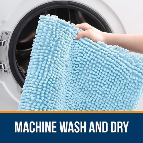 OLANLY Bathroom Rugs 59x24, Extra Soft Absorbent Chenille Bath Rugs, Rubber Backing Quick Dry, Machine Washable Bath Mats for Bathroom Floor, Tub and Shower, Home Decor Accessories, Sky Blue