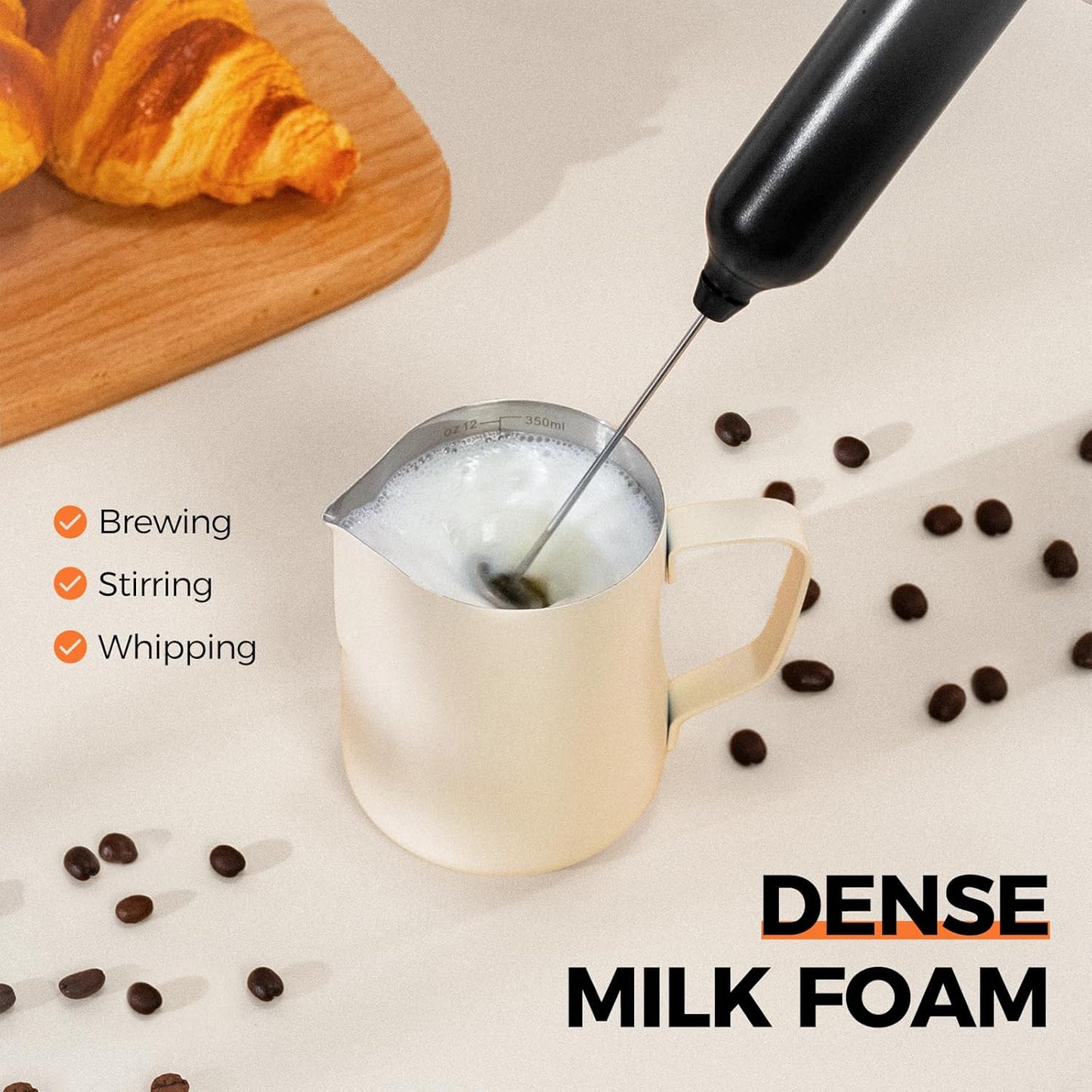 Skiennix Milk Frother - Rechargeable Handheld Electric Whisk for Coffee & Matcha | 3 Speed Foam Maker (Black)
