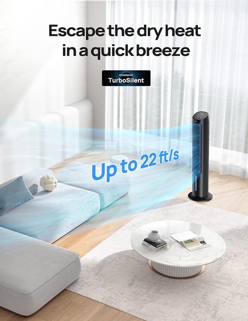 DREO 40" Tower Fan - Evaporative Air Cooler with Remote Control, 80° Oscillation & 4 Speed Settings - Black