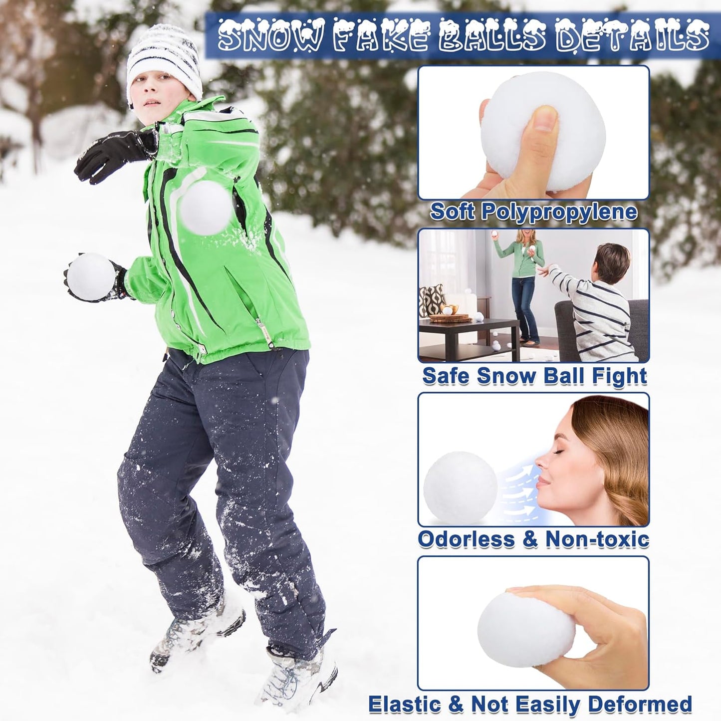 Skiennix Fake Snow Balls - Soft Plush Indoor/Outdoor Snowball Fight Set | 120 Pack for Kids & Christmas Decor