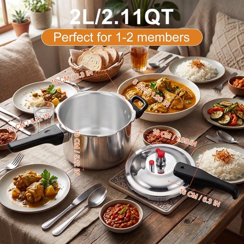 DOITOOL Aluminum Pressure Cooker - 2 Liters | Fast Cooking & Even Heat Distribution with Safety Valves