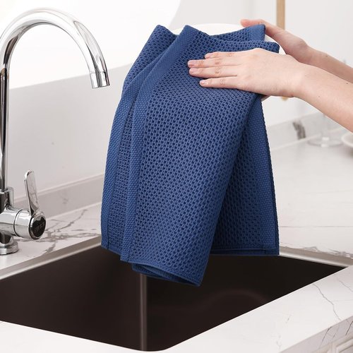 Homaxy Kitchen Dish Towels - Ultra Soft 100% Cotton Waffle Weave, Quick Drying, 20x28 Inches, Navy Blue, 8-Pack