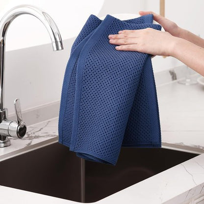Homaxy Kitchen Dish Towels - Ultra Soft 100% Cotton Waffle Weave, Quick Drying, 20x28 Inches, Navy Blue, 8-Pack