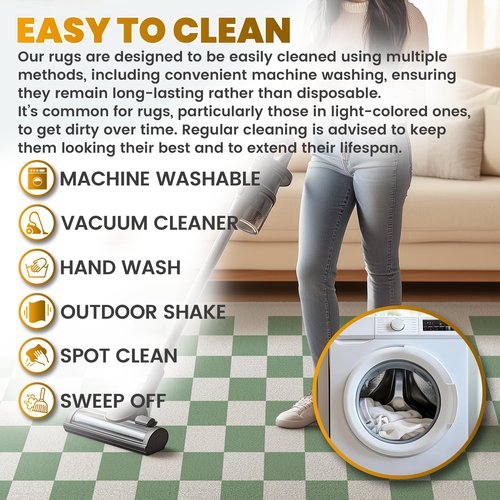 JROSING Washable Checkered Rug, 4x6 Sage Green Checkerboard Modern Boho Foldable Large Area Rugs for Living Room, Low Pile Ultra-thin Non-slip Indoor Doormat Carpet for Office Bedroom Playroom Kitchen