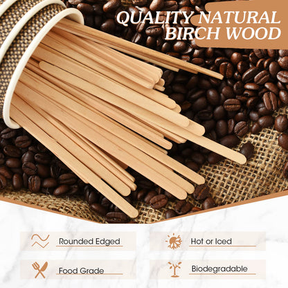 3000 Pack Birch Wood Coffee Stir Sticks 7 Inch Disposable Wooden Coffee Stirrers Bulk Long Tea Stirring Stick Round End Swizzle Beverage Mixer for Cocktail Hot Chocolate Drink Summer Ice Cream