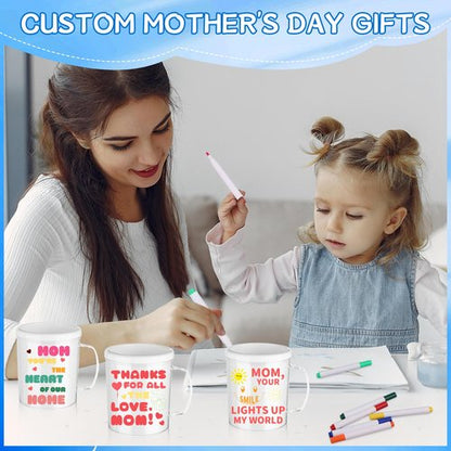 30 Pcs Painted Mug Kit for Kids Bulk 8 oz Plastic Mugs with Handle Color Your Own Cups Reusable Water Milk Tea Mugs DIY Coffee Mug for Birthday Mothers Fathers Day Graduation Easter Christmas Gift