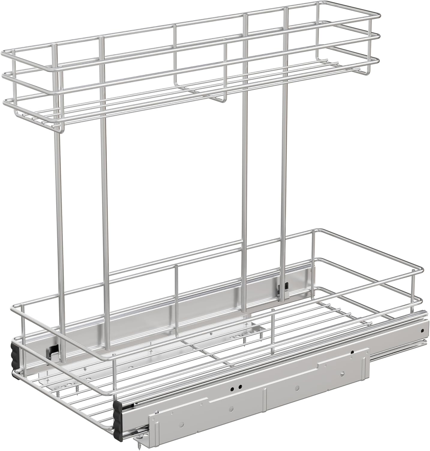 Under Sink Organizer - 2-Tier Pull-Out Cabinet Organizer | Chrome Plated, 9"W x 18.5"D for Kitchen & Bathroom
