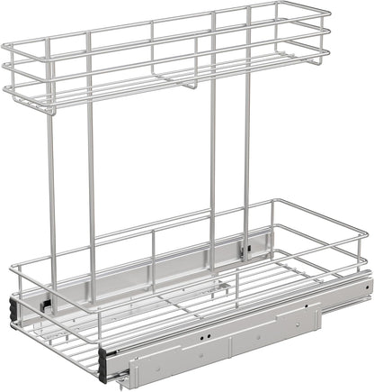 Under Sink Organizer - 2-Tier Pull-Out Cabinet Organizer | Chrome Plated, 9"W x 18.5"D for Kitchen & Bathroom