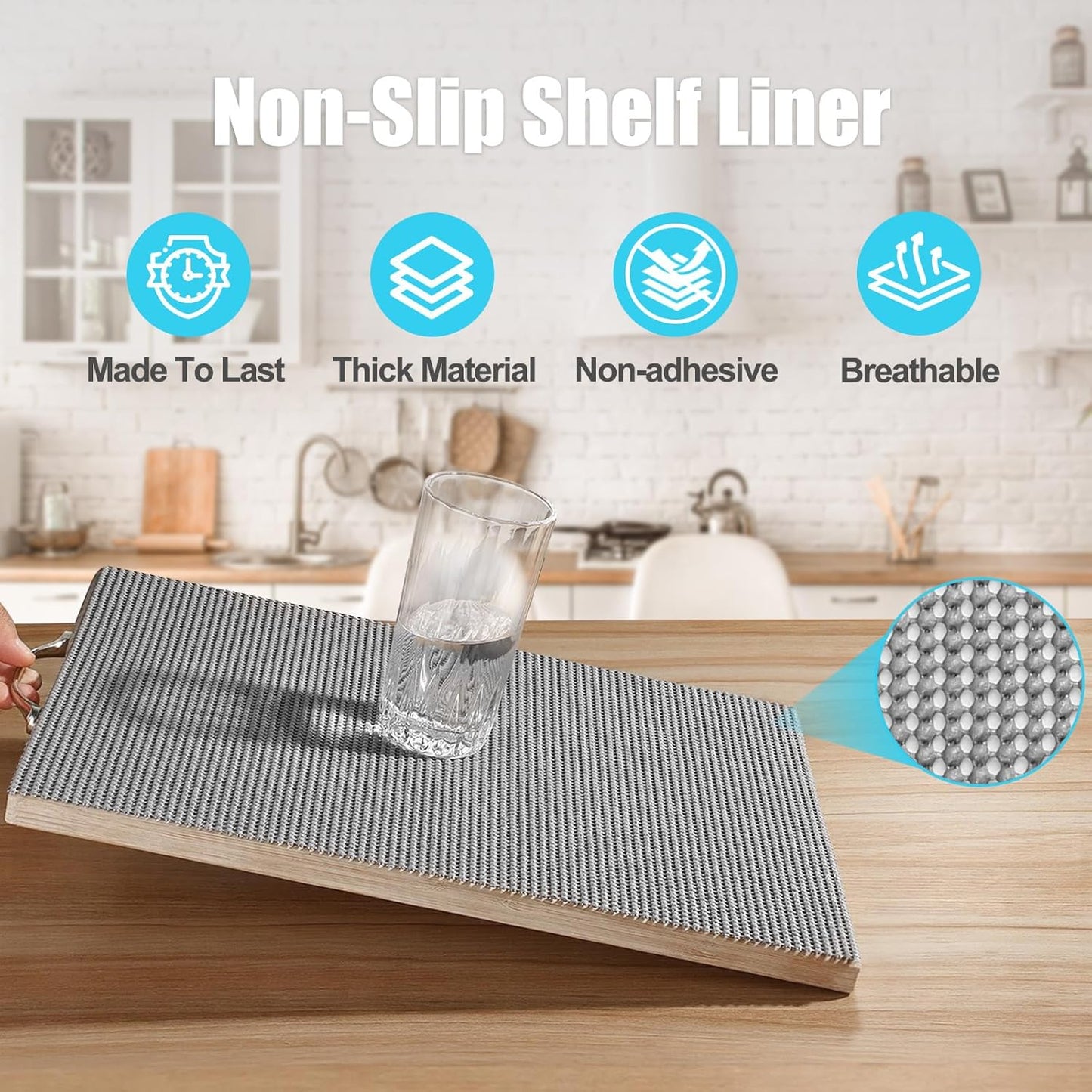 Songrey Non-Adhesive Drawer & Shelf Liner - 12IN x 20FT Non-Slip Cabinet Mat | Thick, Breathable Dark Gray