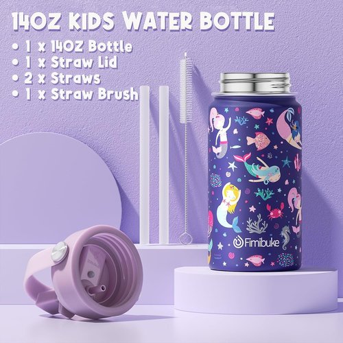 Fimibuke Kids Bento Lunch Box Set - 4 Compartments, Insulated Bag & Stainless Steel Bottle | Perfect Birthday Gift for Ages 3-12