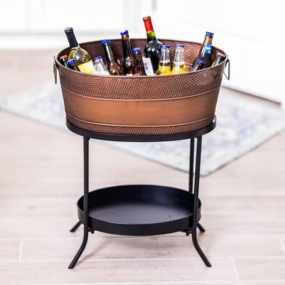 BREKX Aspen Metal Beverage Tub with Stand, 6 Gallon Galvanized Tub with Durable Copper Finish, Ice Tub Cooler Stand, Drink Cooler for Parties - Copper Anniversary