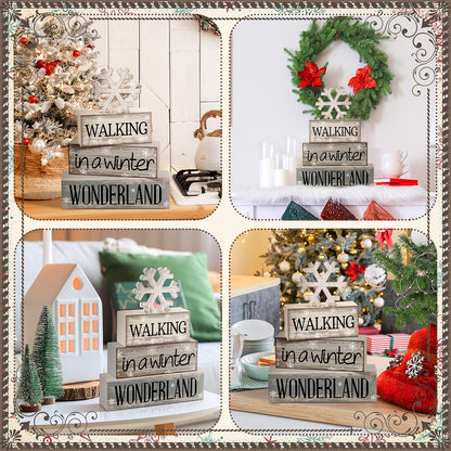 Moucuny Winter Table Decorations - 4 Pcs Wooden Snowflake Decor for Rustic Christmas Centerpiece