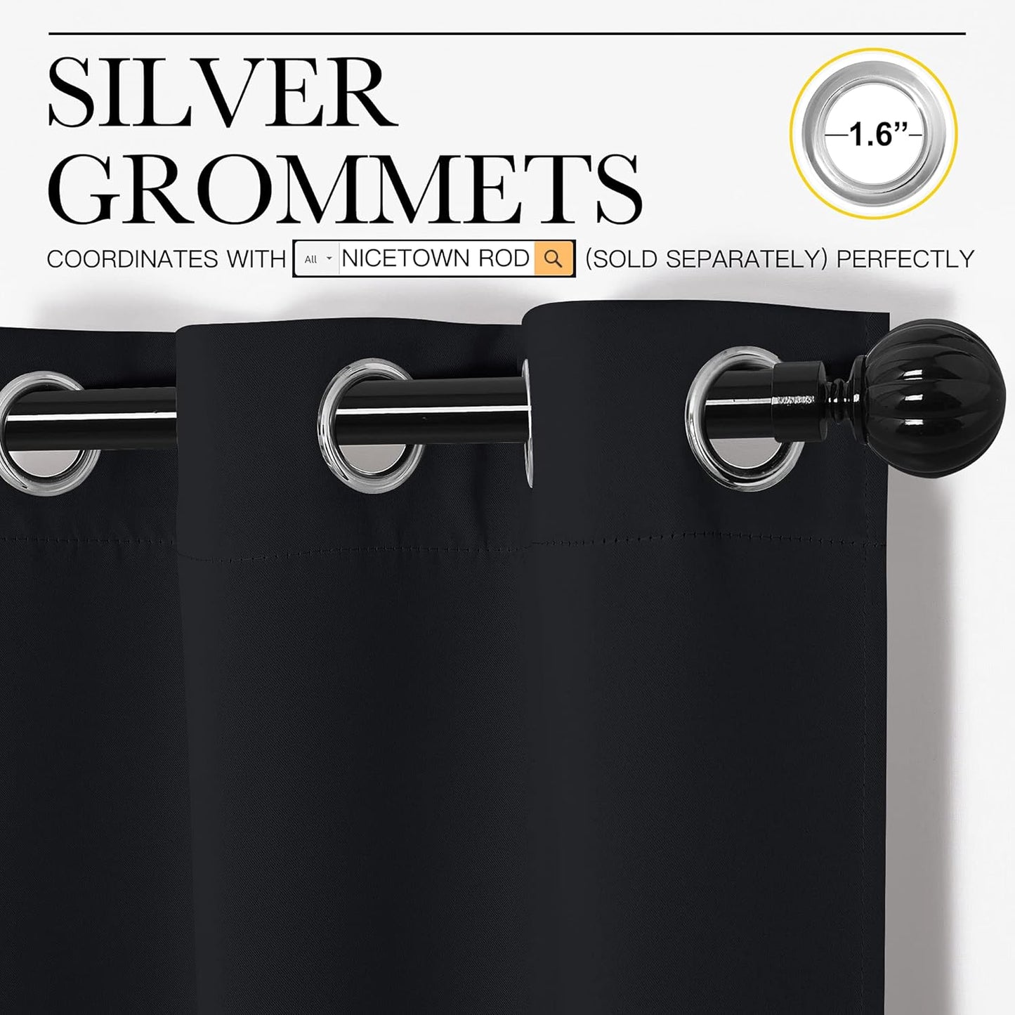 NICETOWN Blackout Curtain Panels - Light Reducing Thermal Insulated Grommet Drapes | Set of 2, 55" x 86", Black