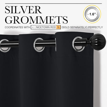 NICETOWN Blackout Curtain Panels - Light Reducing Thermal Insulated Grommet Drapes | Set of 2, 55" x 86", Black