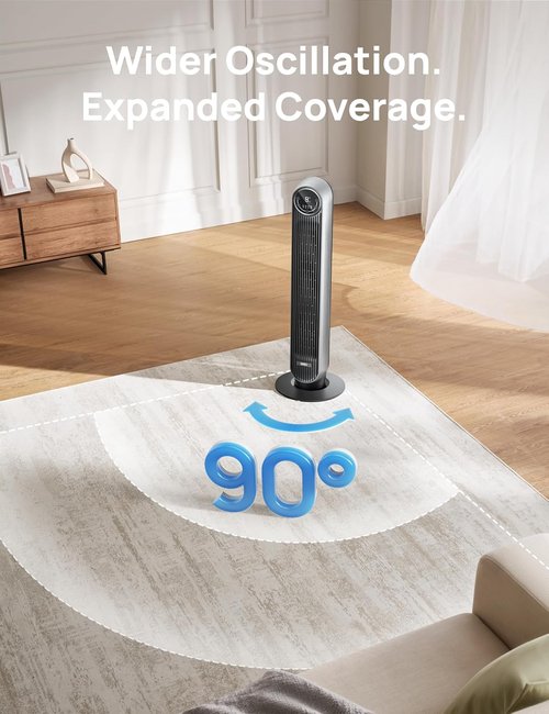 DREO Bladeless Tower Fan - Quiet 90° Oscillation, 4 Speeds & 8H Timer | Silver, Nomad One (DR-HTF007)